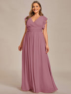 Plus Size Chiffon Pleated A-Line Back CutouT Dress #color_Purple Orchid