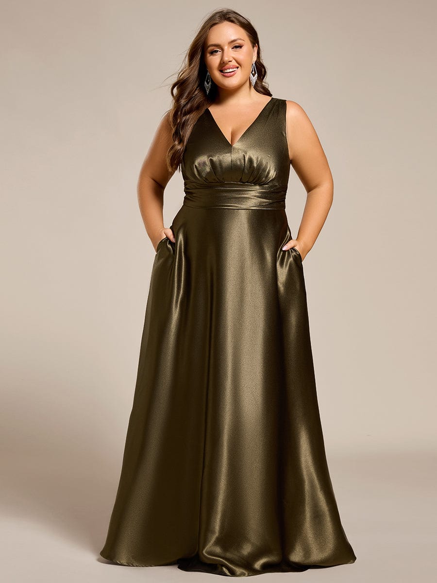 plus size satin bridesmaid dresses Plus Size Satin Maxi Dress with Pockets