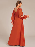 Plus Size Long Split Sleeve A-Line Maxi Dress #color_Burnt Orange