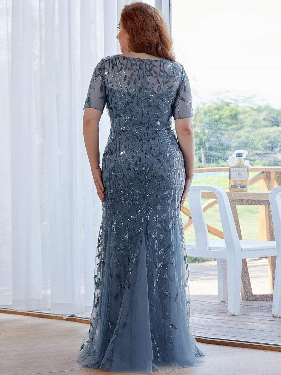 Plus Size Bodycon Sequin Tulle Maxi Dress #color_Dusty Blue