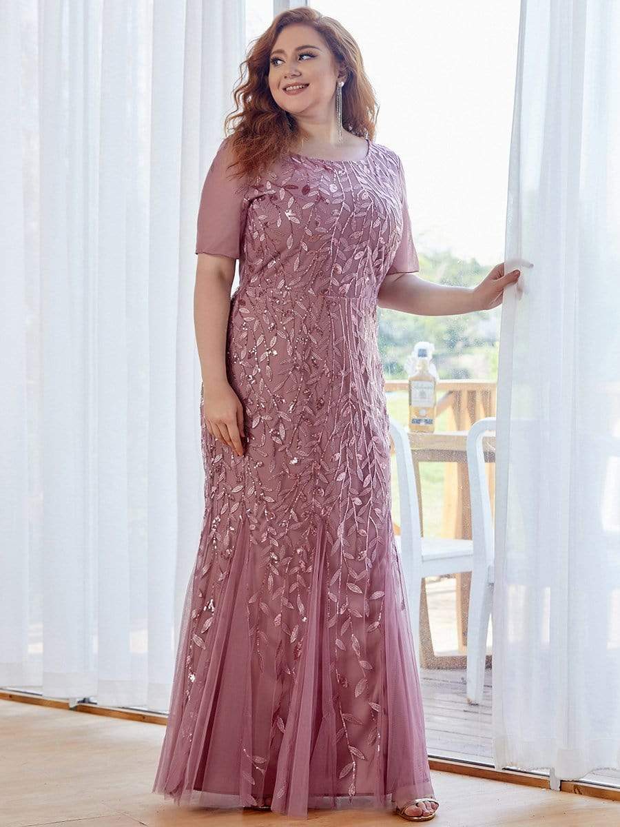 Plus Size Bodycon Sequin Tulle Maxi Dress #color_Purple Orchid