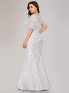 Plus Size Bodycon Sequin Tulle Maxi Dress #color_White