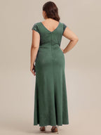 Plus Size Knotted Knit Cap Sleeve Maxi Glitter Evening Dress #color_Eucalyptus