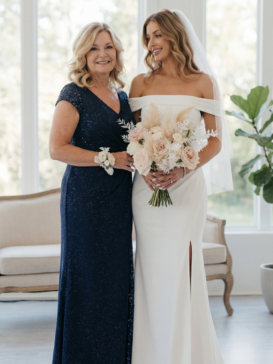 Plus Size Knotted Knit Cap Sleeve Maxi Glitter Evening Dress #color_Navy Blue