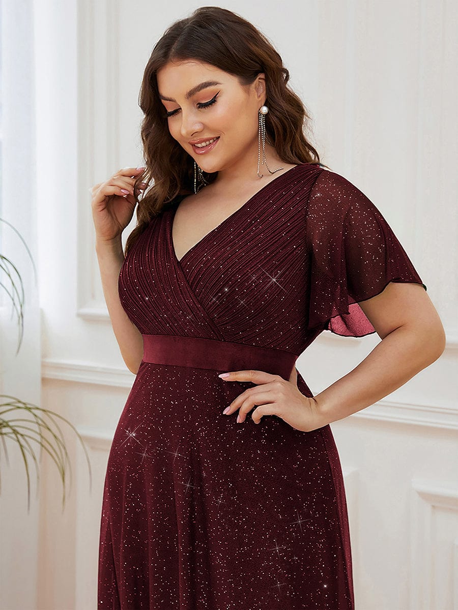 Plus Size Satin Ribbon Waist Glitter Maxi Dress with Short Sleeves Ever-Pretty Plus Plus Size Satin Ribbon Waist Glitter Maxi Dress with Short Sleeves Ever-Pretty Plus