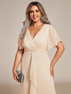 Plus Size Short Sleeve Metallic Midi Dress with Twist Knot Detail Ever-Pretty Plus Plus Size Short Sleeve Metallic Midi Dress with Twist Knot Detail Ever-Pretty Plus