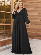 Plus Size Empire Waist Chiffon Maxi Dress with Long Lantern Sleeves Ever-Pretty Plus Plus Size Empire Waist Chiffon Maxi Dress with Long Lantern Sleeves Ever-Pretty Plus