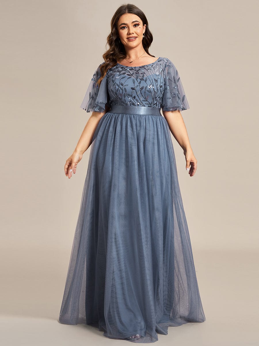 Plus Size Round Neck Sequin Tulle Maxi Dress with Short Sleeves Ever-Pretty Plus Plus Size Round Neck Sequin Tulle Maxi Dress with Short Sleeves Ever-Pretty Plus