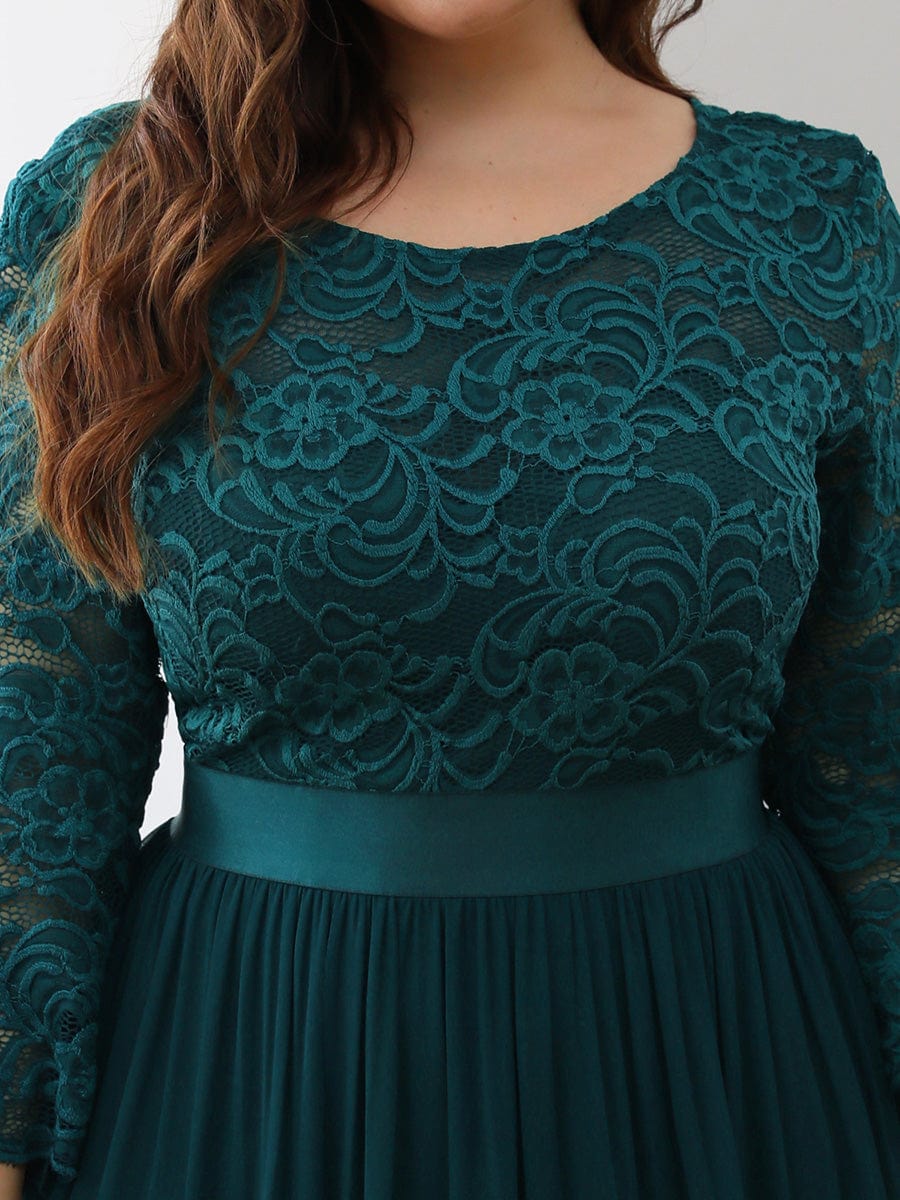 Plus Size 3/4 Sleeve Lace Dress #color_Teal