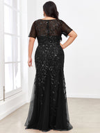 Plus Size Bodycon Sequin Tulle Maxi Dress #color_Black