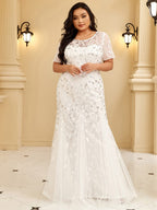 Plus Size Bodycon Sequin Tulle Maxi Dress #color_White